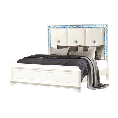 Queen Upholstered Bed Made with Wood, LED lights and Crystal Accents