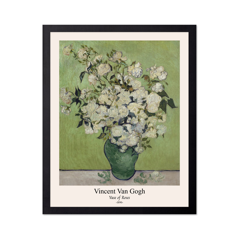 Van Gogh - Vase de roses, Cadre noir, Affiche, H 16 po x l 20 po