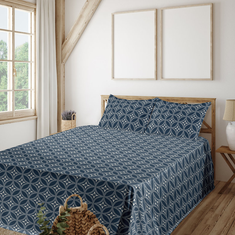 Ambesonne Watercolor Botany Sheet Set 4 Pcs Retro Boho Bloom, California King Sheet Set with 2 Pillowcases