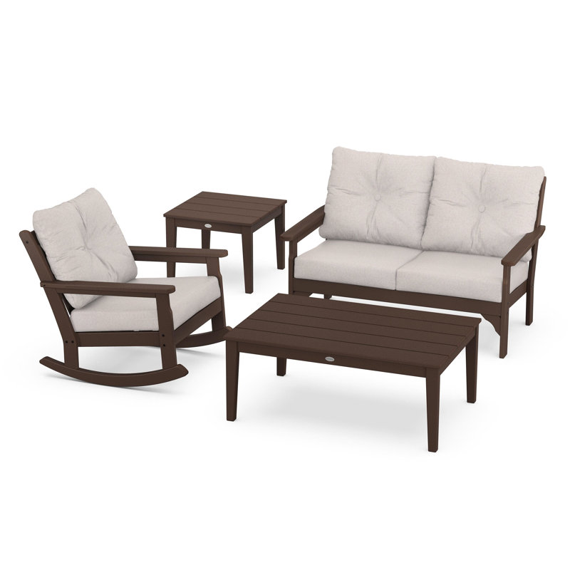 Vineyard 4-Piece Deep Seating Rocker Set, Dune Burlap, Mahogany