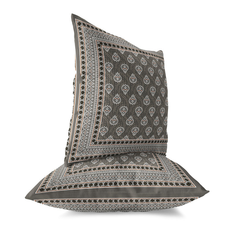 Coussin Kashmiri, Blanc / Gris, H 16 po x l 16 po