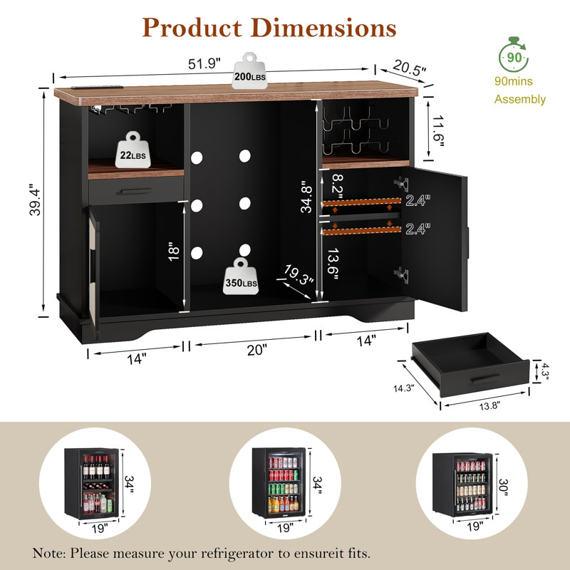 52"Bar Cabinet with Storage