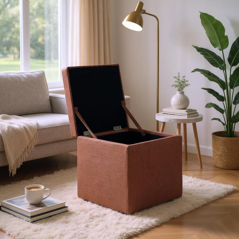 Storage Ottoman in Cotton Linen & Corduroy Options, 16.5"x16.5"x17.3", 18.7lbs - Footrest & Seat, Brown Cotton/Linen