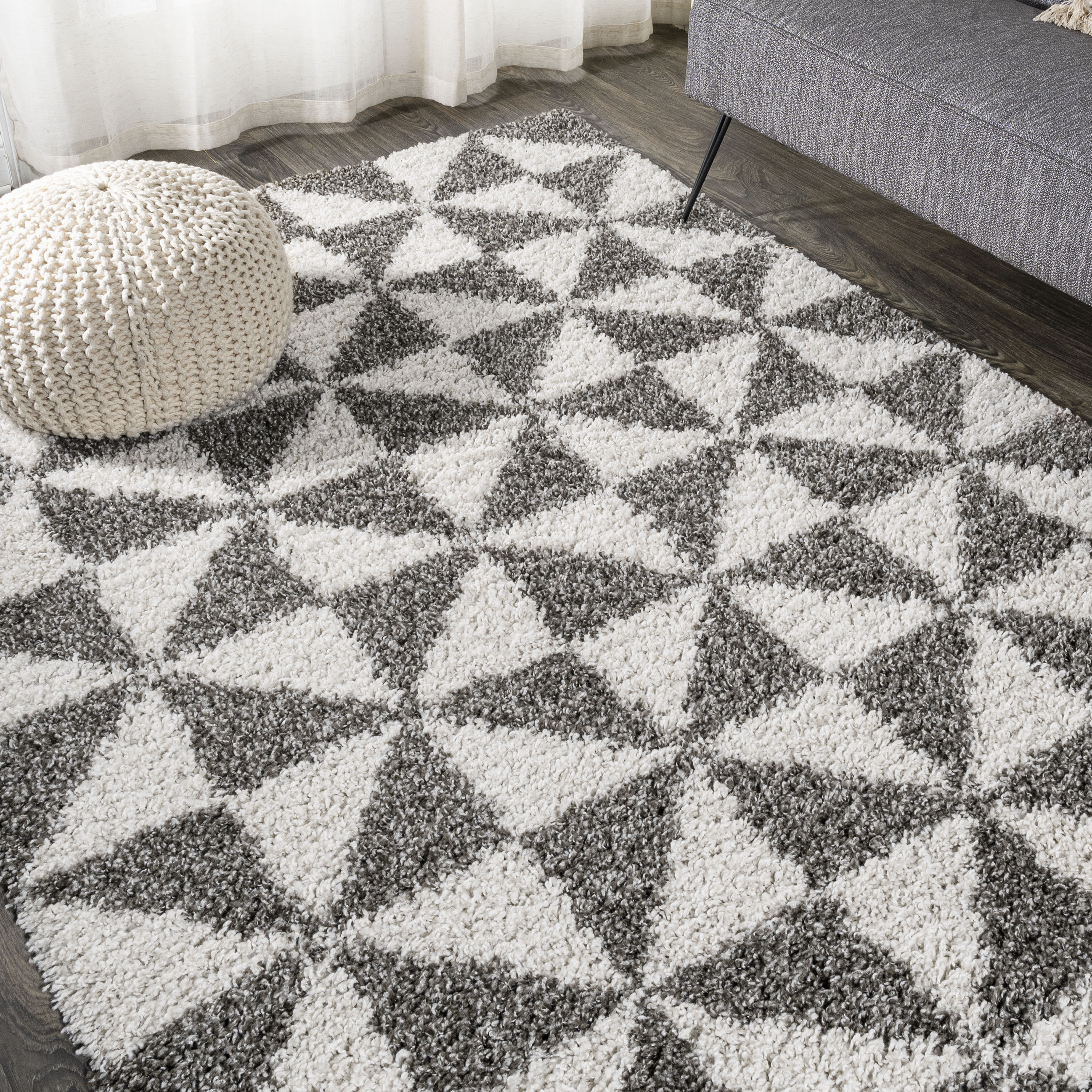 Corrigan Studio® Kuehl Geometric Shag Beige/Dark Gray Rug | Wayfair