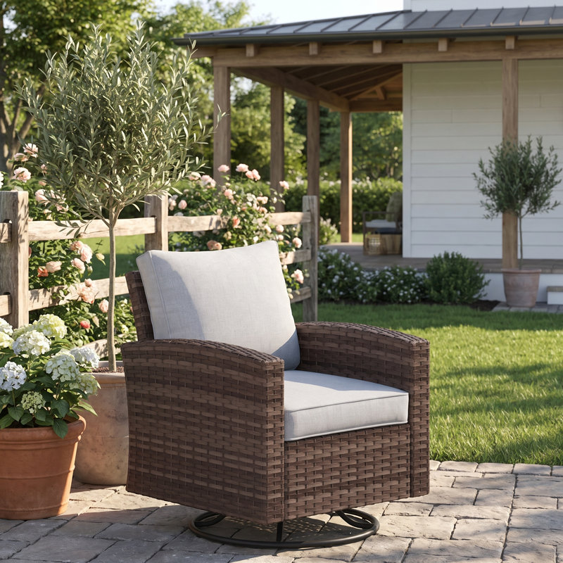 Swivel Patio Wicker Lounge Chair with Cushions, Gray