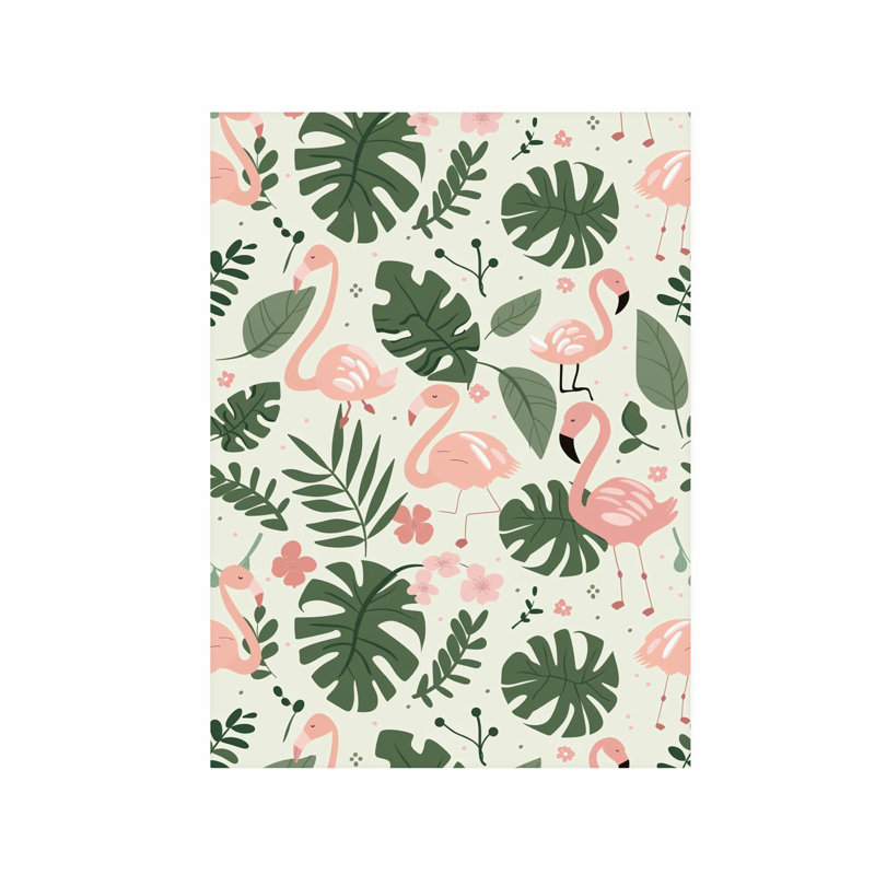 Animaux, flamants roses et feuilles de Monstera, reproduction d'art non encadrée, H 36 po x l 24 po