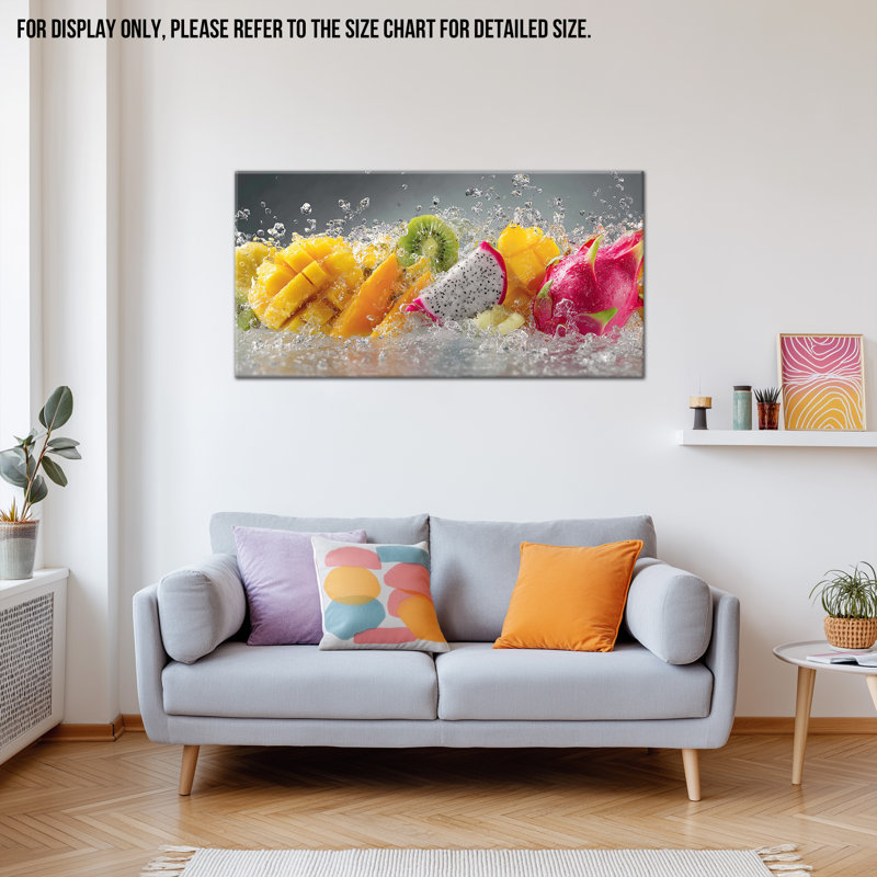 Fruit Duran - impression murale sur toile vibrante, photos, décoration murale pour la salle à manger, œuvre de fruits à éclaboussures dynamiques pour le mur de la cuisine, impression sur toile tendue avec cadre en pin, 20 po x 40 po