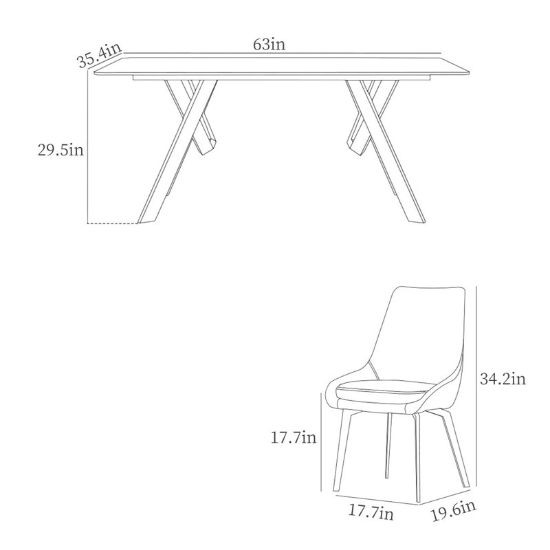 Ensembles de table de salle à manger Modern, H 29,5 po x L 63 po x l 35,4 po