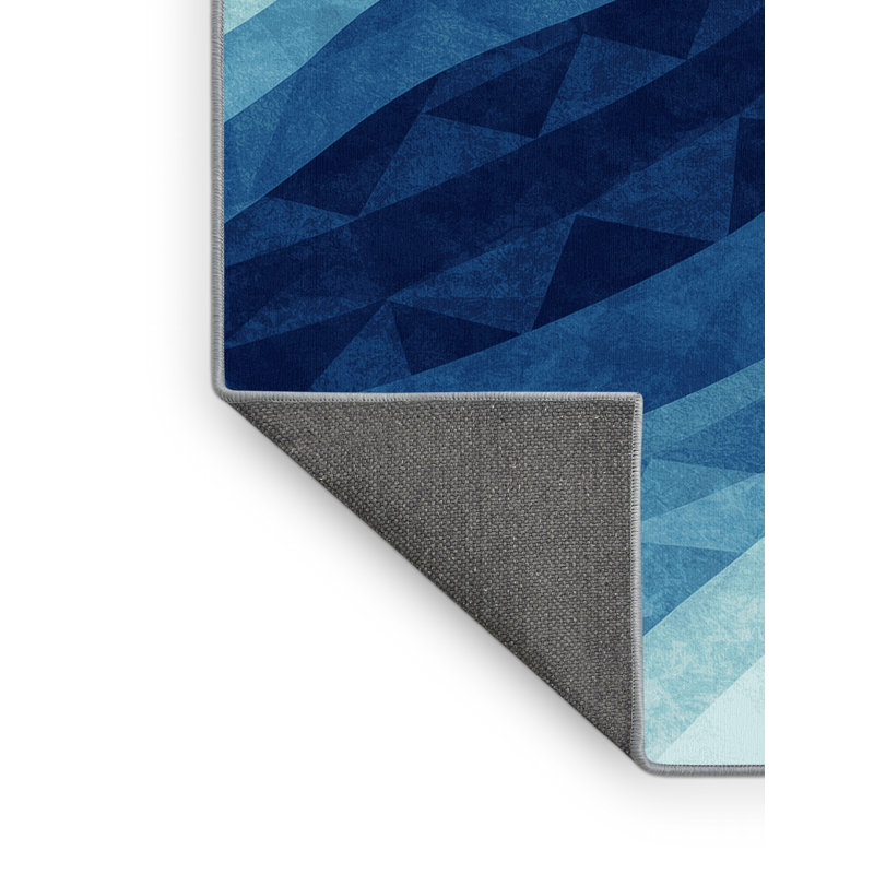 Soft Plush Eatman Contemporary Ombre Area Rug in Blue – SkyBlue Binding, 8' Square