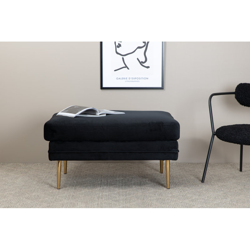 Horta 40cm Wide Square Ottoman, Black, Brass