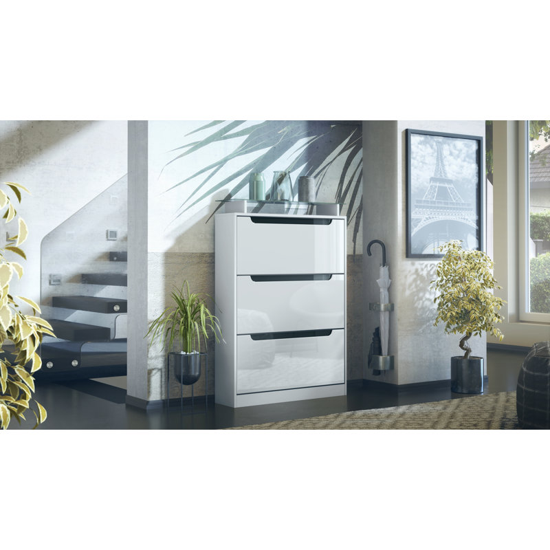 Aceto 24 Pair Shoe Storage Cabinet, Front: White/Black