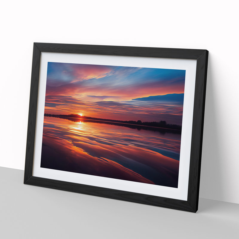 Lively Seascape At Sunset Framed Print, 25cm H x 34cm W, Black