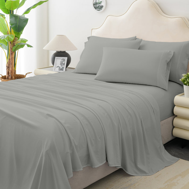 Microfiber Sheet Set, Queen with 4 Pillowcases, Dark Gray