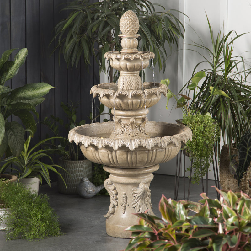 Ibiza 3-Tier Floor Fountain - Sandstone, 45" H x 25.5" W, Sandstone