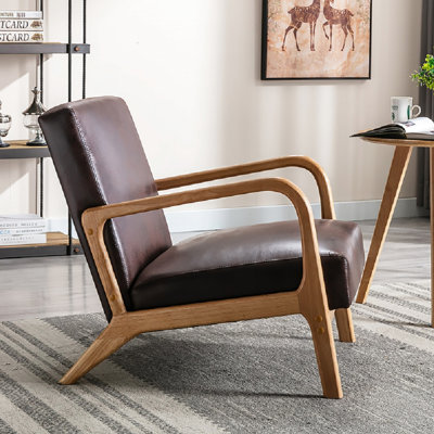 Chaise ouverte Mid-Century moderne brun foncé avec revêtement en microfibre et rembourrage pour la chambre à coucher ou le salon, créant une atmosphère charmante et accueillante, toutes les pièces nécessaires sont finies