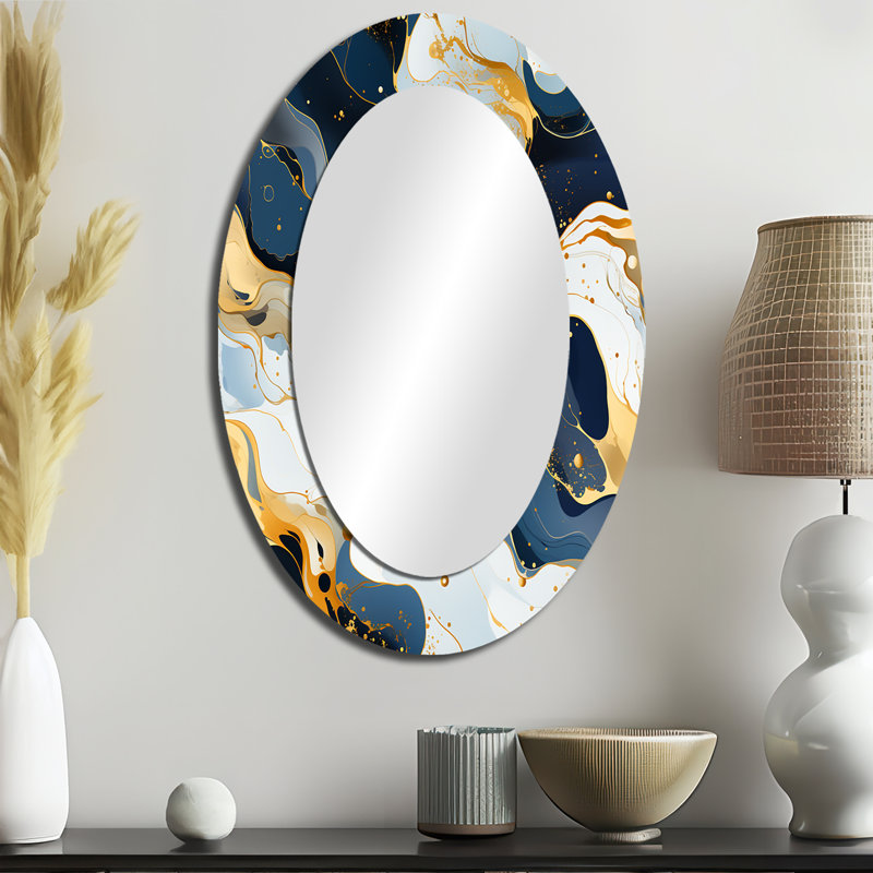 Élégance de marbre bleu et rouge - Miroir mural ovale bleu, H 36 po x l 24 po