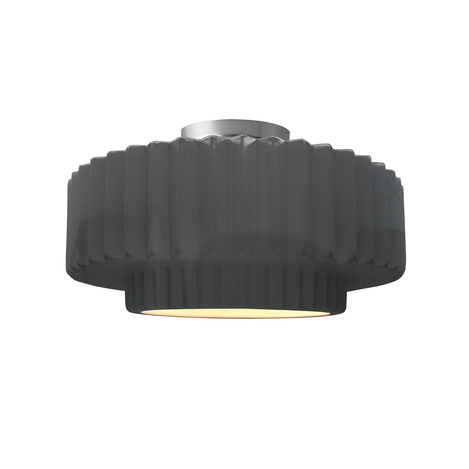 Single Light Ceramic LED Semi Flush Mount, 7.25" H x 14.5" W x 14.5" D, Gloss Gray, Brushed Nickel