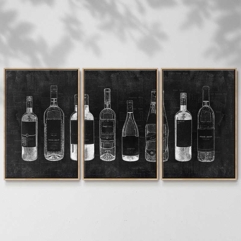 "Wine Cellar", peinture sur toile 3 pièces, H 36 po x l 75 po, Encadré naturel