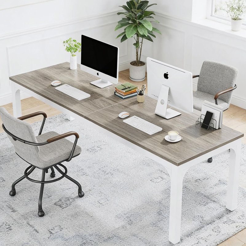 Conference Table,Extra Long Writing Desk,Office Desk, Taupe/White