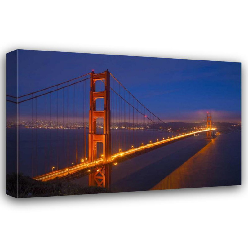 «Red Barrel Studio® Zuckerman», art sur toile tendue par Jim Gallery: CA, pont Golden Gate de San Francisco la nuit