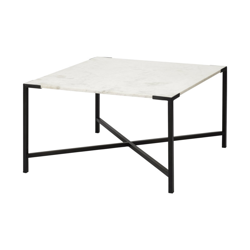  Table basse 30 po avec pieds croisés en marbre et en métal véritable noir et blanc