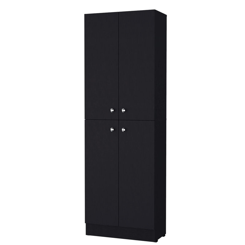 Garde-manger noir à 4 portes avec 5 tablettes pour un look de cuisine élégant 4 portes, design soigné, Noir