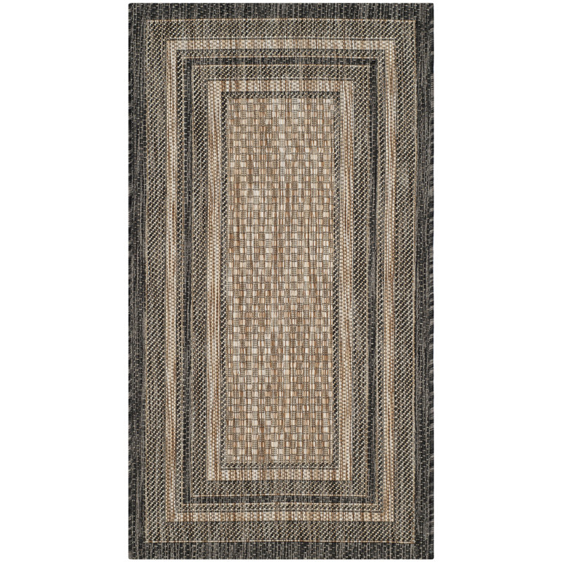 Augustinus Natural/Black Indoor/Outdoor Rug, Rectangle 61 x 109 cm