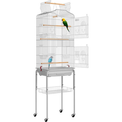 Erina 64 in. Iron Flat Top Travel Bird Cage with Wheels with Stand with Perch with Tray