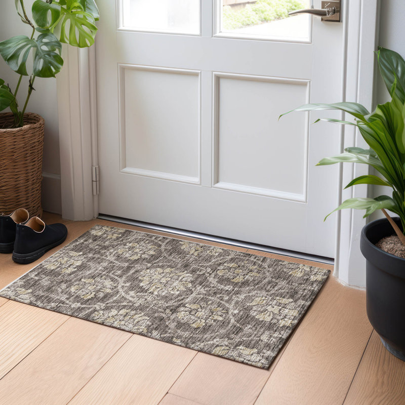 Premium Machine Washable Prisco Brown Rug, Rectangle 1'8" x 2'6"