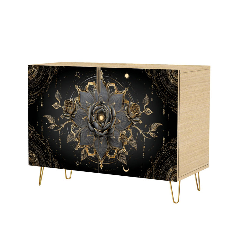 Buffet buffet avec rangement Celestial Floral Mandala Star Core avec 2 portes pour le salon et la cuisine