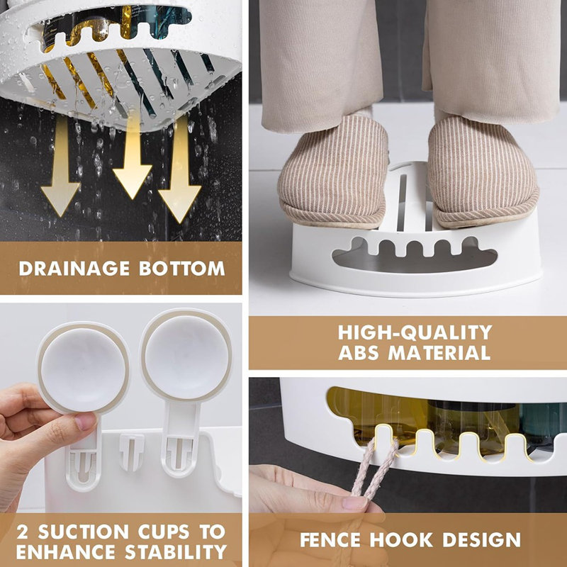 Serviteur de douche d'angle avec ventouse, organisateur de salle de bain imperméable et antirouille, rangement amovible sans perçage, blanc