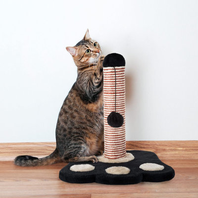 Cat Scratching Post ? Sisal Fabric And Carpet Small Cat Tree, Paw Shaped Base, Hanging Ball Toy For Adult Cats And Kittens (Black/Tan)