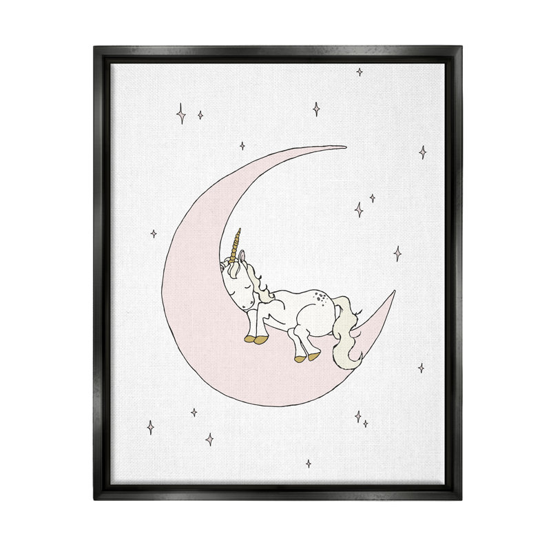 «Cozy Sleeping Unicorn Nighttime Moon Delicate Stars» par Sweet Melody Designs - cadre flottant, impression sur toile