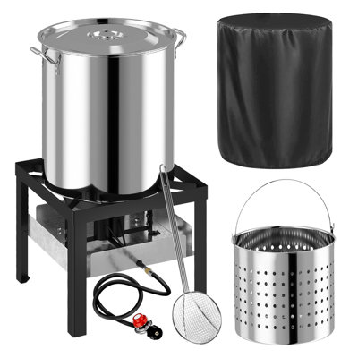 Stainless Steel Seafood Boil Pot (30qt/40qt/50qt/60qt/80qt/100qt) With Basket, Skimmer, Crawfish Boiler & Crab Boil Pot