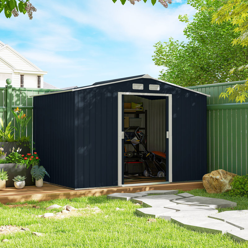 Outsunny 9 x 6 ft Metal Garden Shed Waterproof Galvanised, Grey