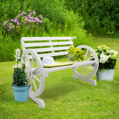 Olmstead Patio Wagon Wheel Wooden Park Bench by August Grove