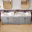 Meuble-lavabo double 84 po, 2 lavabos en céramique et un comptoir, avec tablettes réglables et 3 tiroirs, grand espace de rangement, poignées en métal argenté et charnières à fermeture en douceur, -693271106