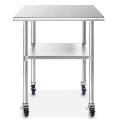 24" W x 36" L Stainless Steel Work Table with Undershelf & Caster Wheels