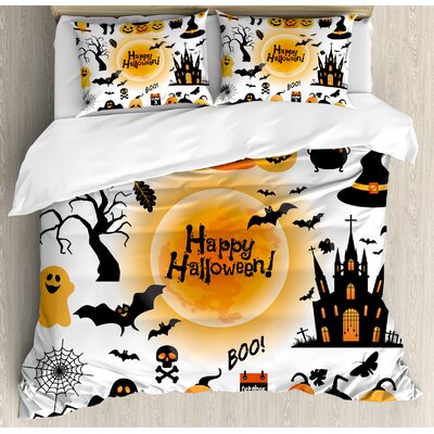 Halloween All Hallows Day Objects Haunted House Owl and Trick or Treat Candy Duvet Cover Set -  Ambesonne, nev_18818_king