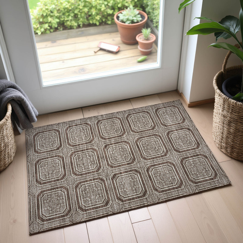 Tapis géométrique de qualité supérieure lavable à la machine Elize AMF1451, Rectangle 1 pi 8 po x 2 pi 6 po