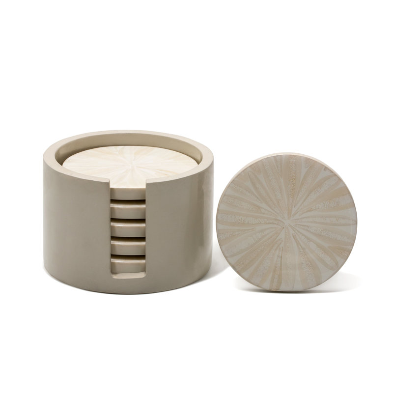 Coaster Set With Holder, Cream