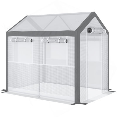Auvent de jardin 8 pi x 6 pi x 7,5 pi avec 6 fenêtres à enroulement, 2 portes à fermeture à glissière et housse de protection contre les intempéries, blanc