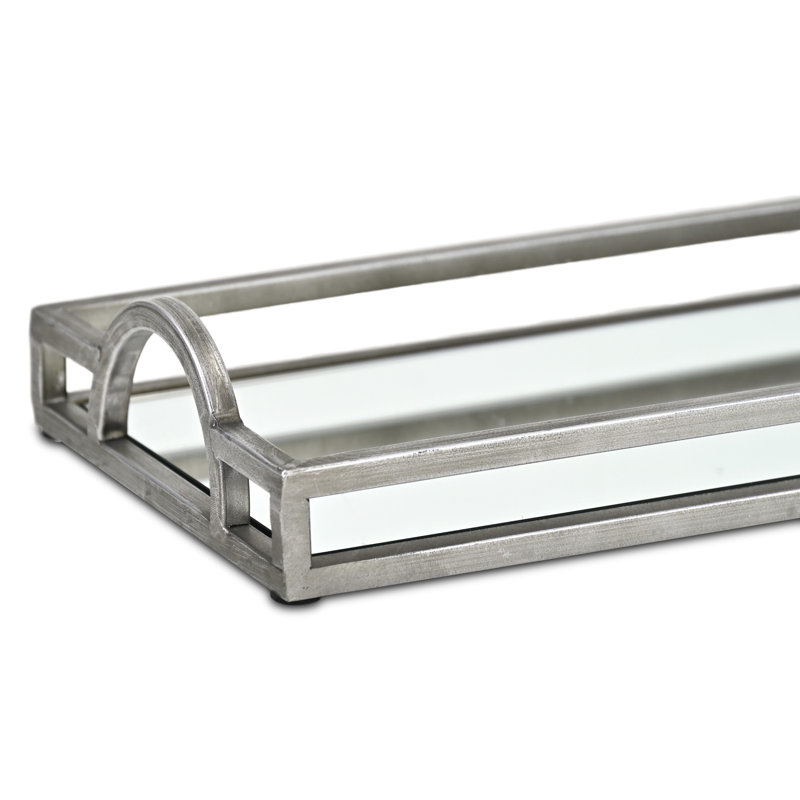 Plateau à miroir rectangulaire mince Verena - argent, L 32 po x P 7,88 po x H 1,63 po, Argent argent