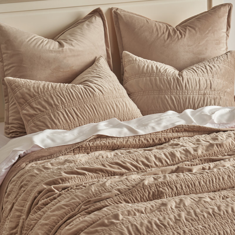 Ensemble d'édredon Ruched, Cannelle kaki, Courtepointe très grand + 2 taies décoratives tr
