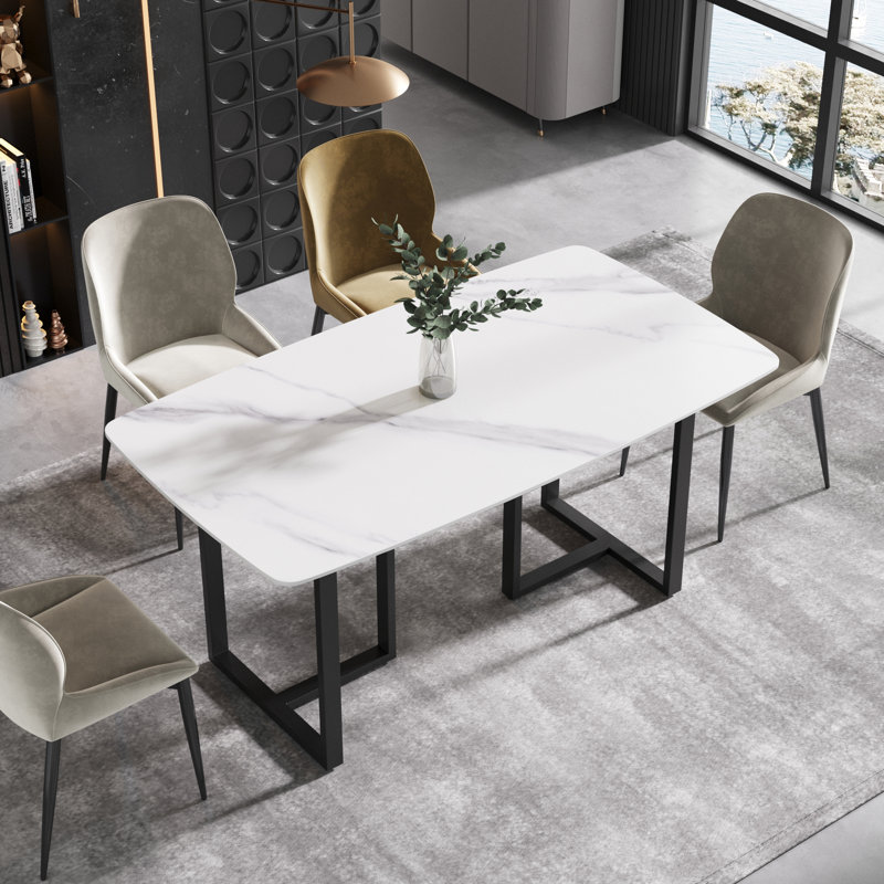 Table de salle à manger Evannie, Noir, Blanc neigeux, H 29,53 po x L 63 po x l 31,5 po