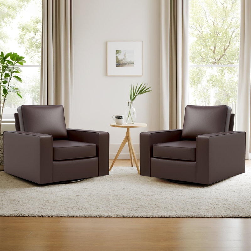 36.2" Wide Upholstered Swivel Accent Armchair, Espresso PU