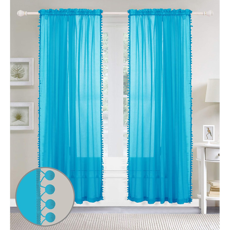 Aeian Semi Sheer Curtain Pair, Turquoise, 60" W x 84" L