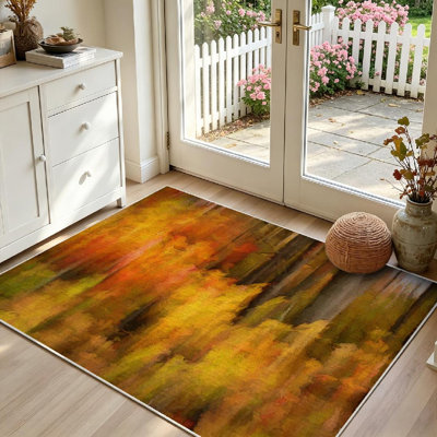 Clear Machine Washable,Colorful Abstract Autumn Woods Indoor Area Rug