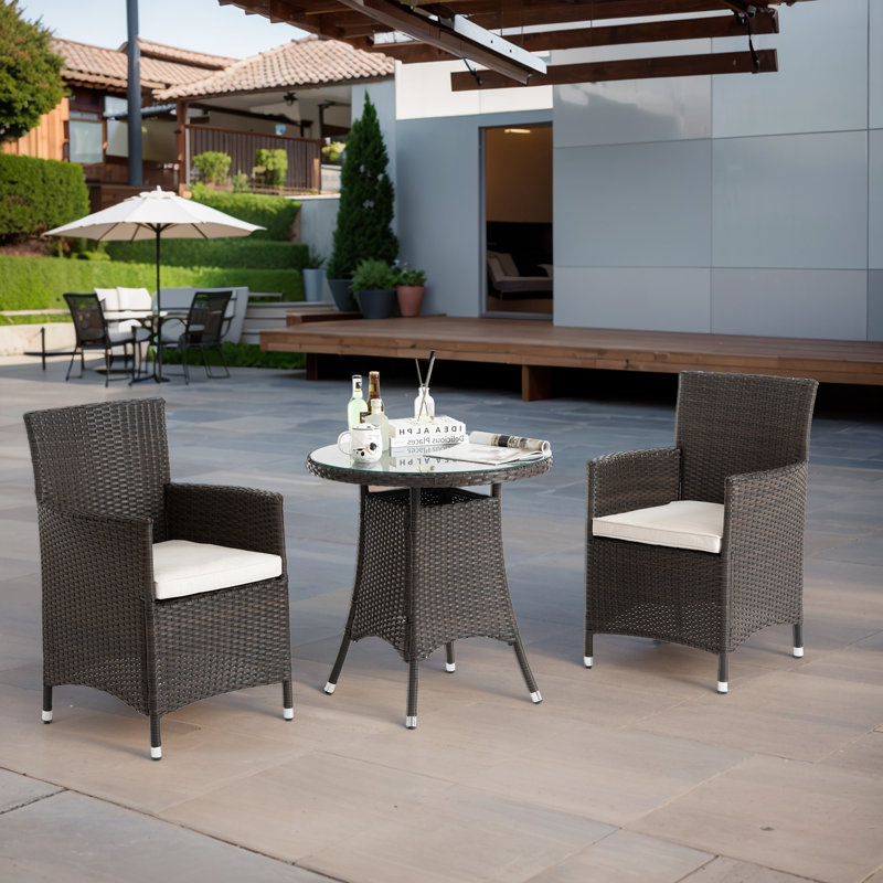 Ensemble bistro extérieur avec coussins de 27,5 po L Eufracia, Brun