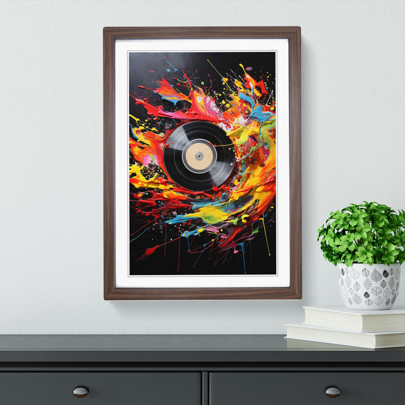 Vinyl Record Action Painting - Framed Print, Walnut Framed, 64cm H x 46cm W